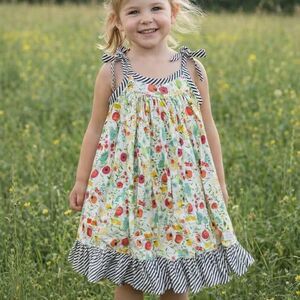 E. Avery Boutique Floral Dress Approx 4T - 5T Striped Ruffle Tie Shoulder